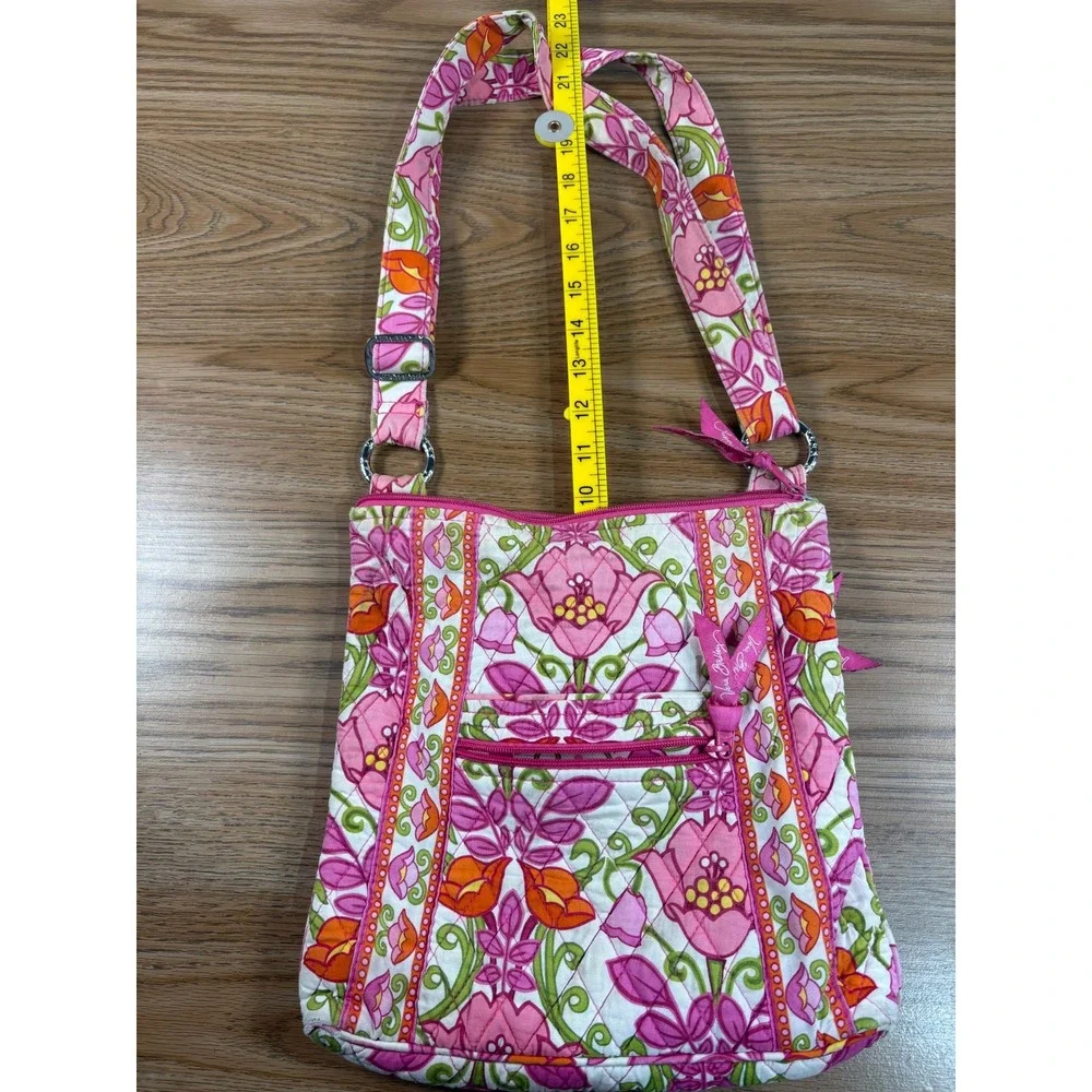 Vera Bradley Quilted Shoulder Bag Floral Pink Tulip Blossom‎ Print Crossbody